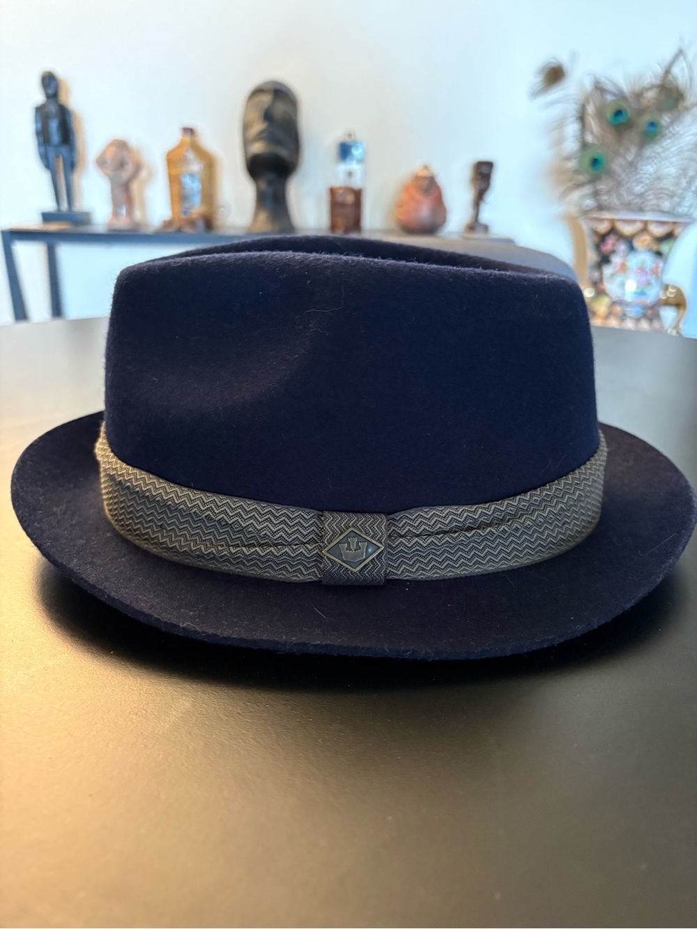 Goorin Bros Navy Wool Fedora with Gray Band